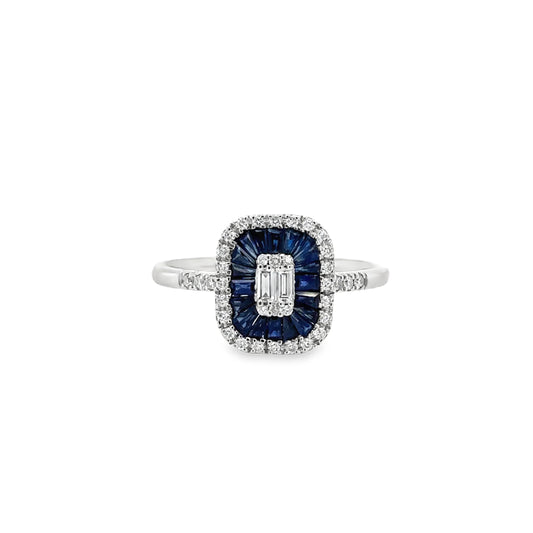 14KT WHITE GOLD SAPPHIRE AND DIAMONDS RING