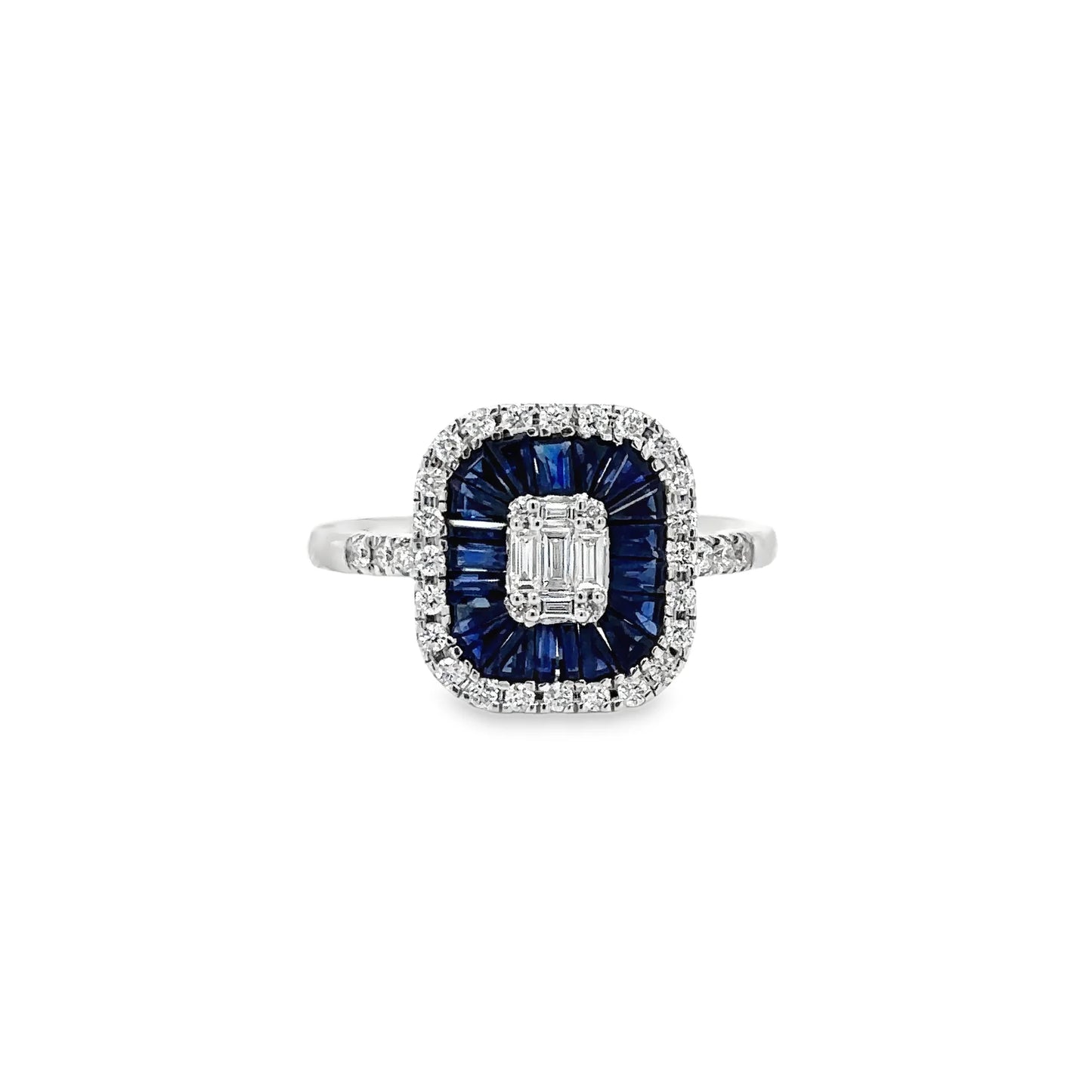 14KT WHITE GOLD SAPPHIRE AND DIAMONDS RING