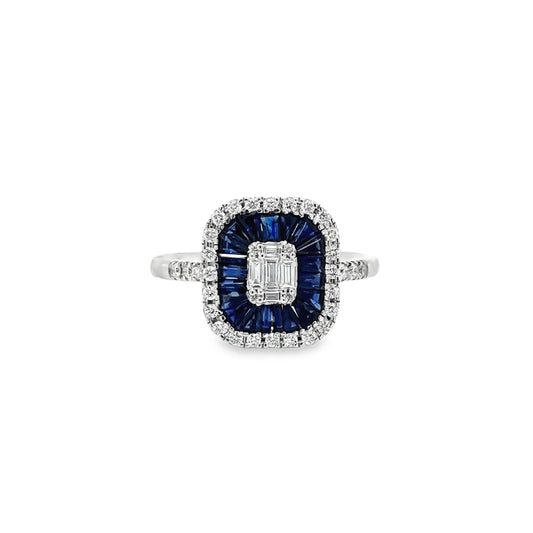 14KT WHITE GOLD SAPPHIRE AND DIAMONDS RING