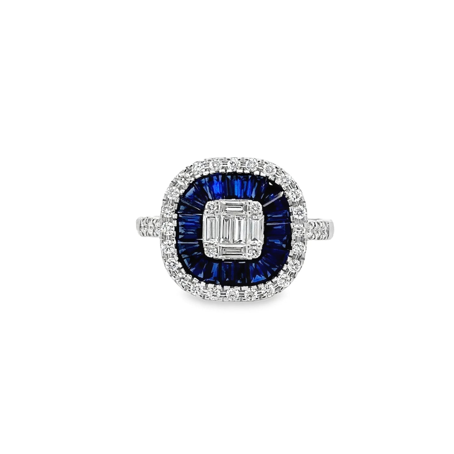 14KT WHITE GOLD SAPPHIRE AND DIAMONDS RING