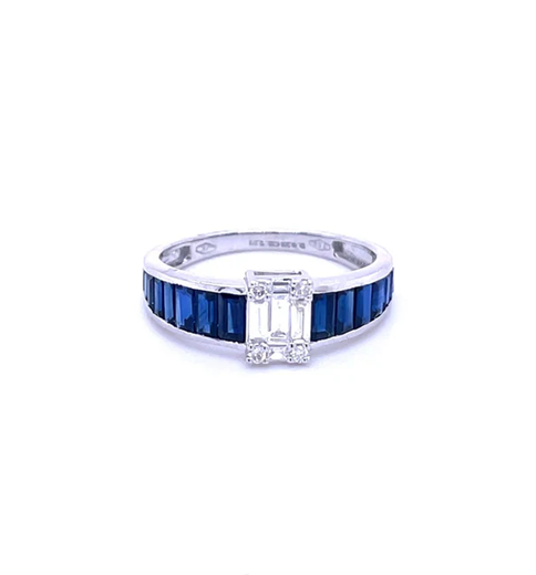 14KT WHITE GOLD SAPPHIRE WITH DIAMONDS RING
