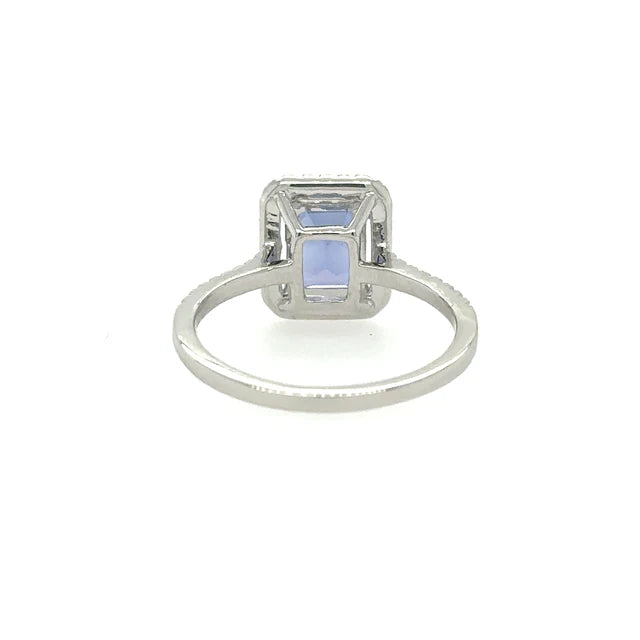 14KT WHITE GOLD TANZANITE EMERALD CUT RING WITH DIAMONDS
