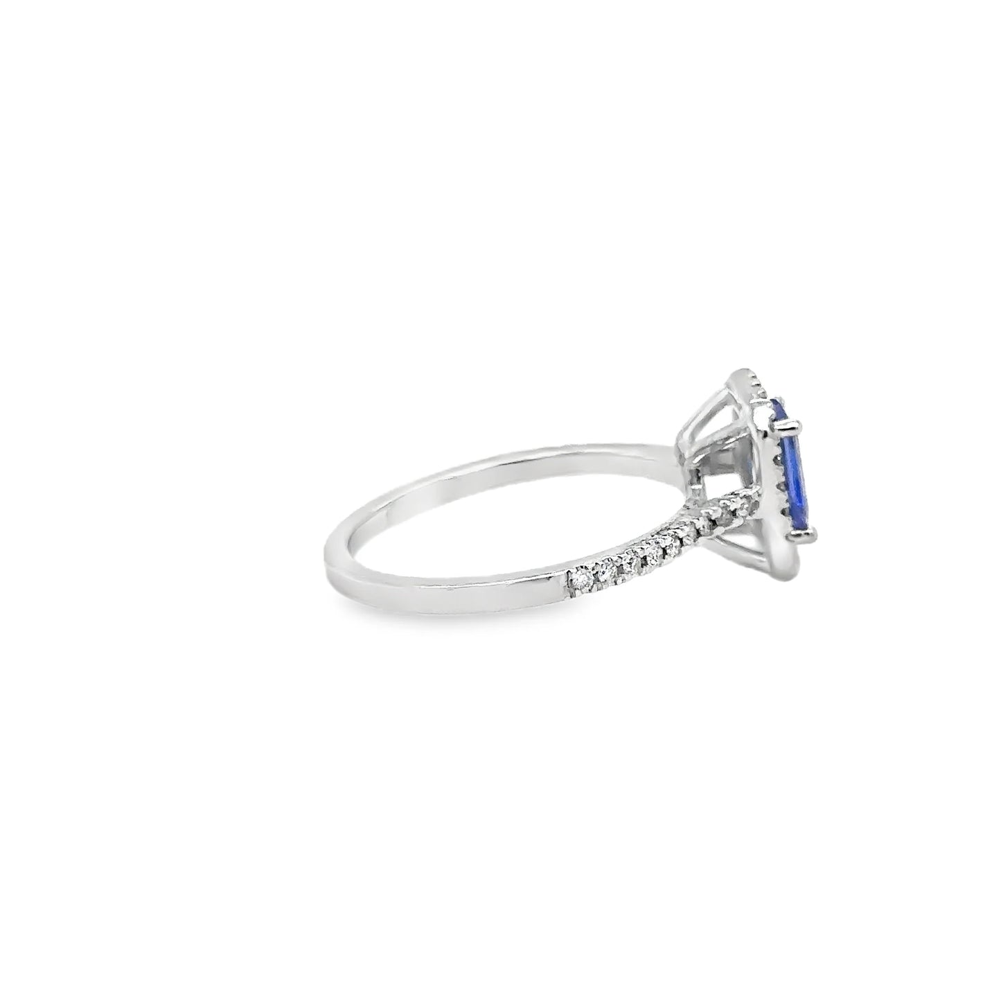 14KT WHITE GOLD TANZANITE EMERALD CUT WITH DIAMONDS RING