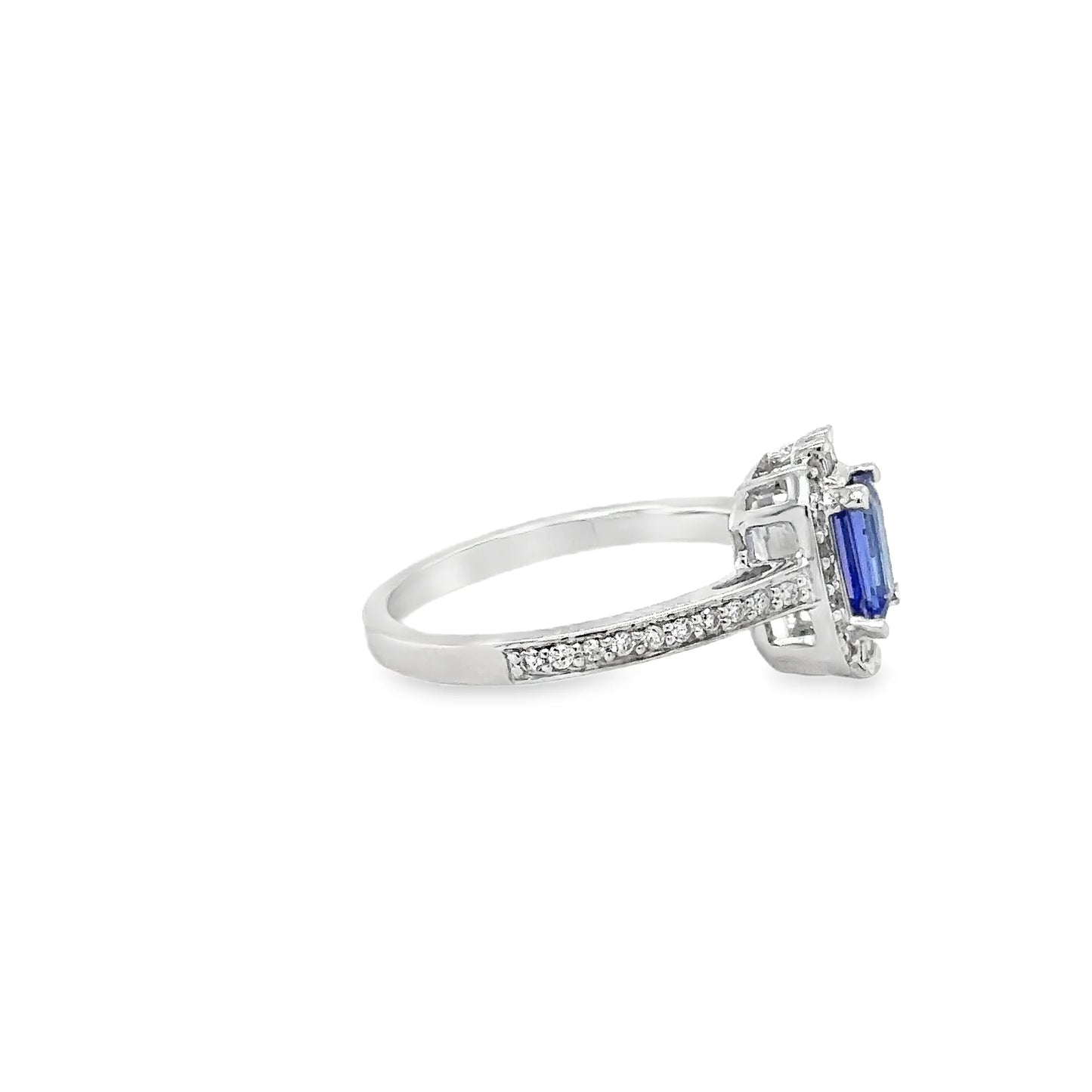 14KT WHITE GOLD TANZANITE EMERALD CUT WITH DIAMONDS RING