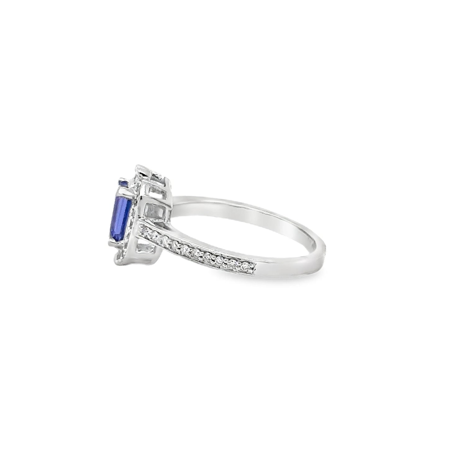 14KT WHITE GOLD TANZANITE EMERALD CUT WITH DIAMONDS RING