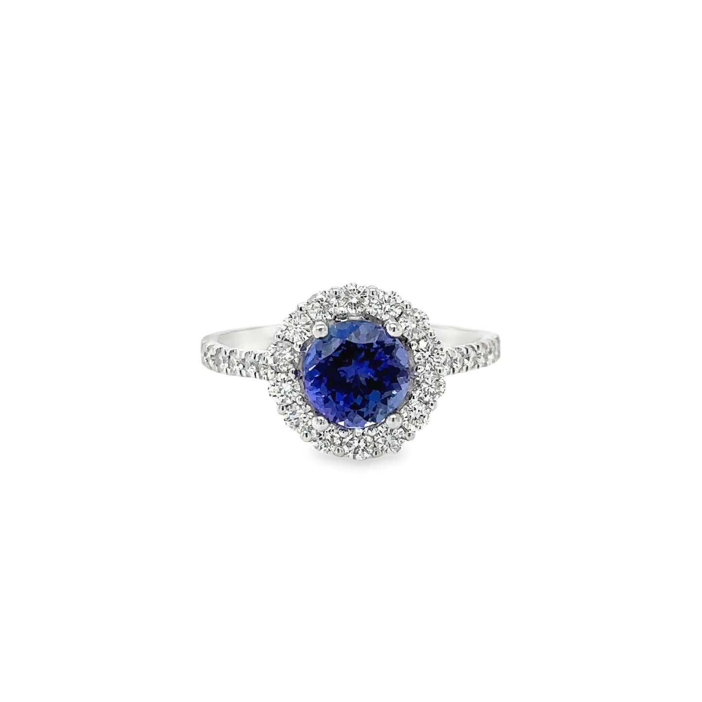 14KT WHITE GOLD TANZANITE ROUND RING WITH DIAMONDS