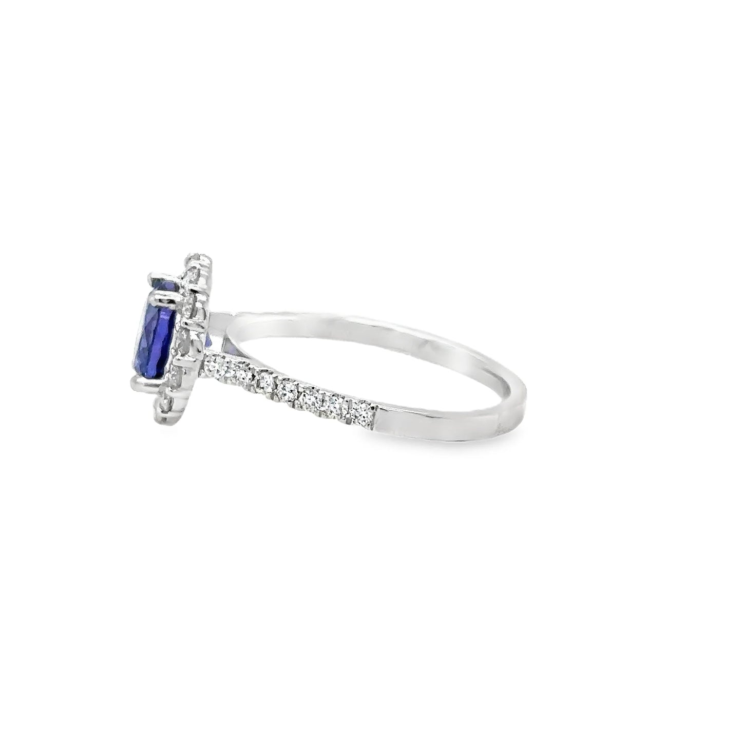 14KT WHITE GOLD TANZANITE ROUND RING WITH DIAMONDS