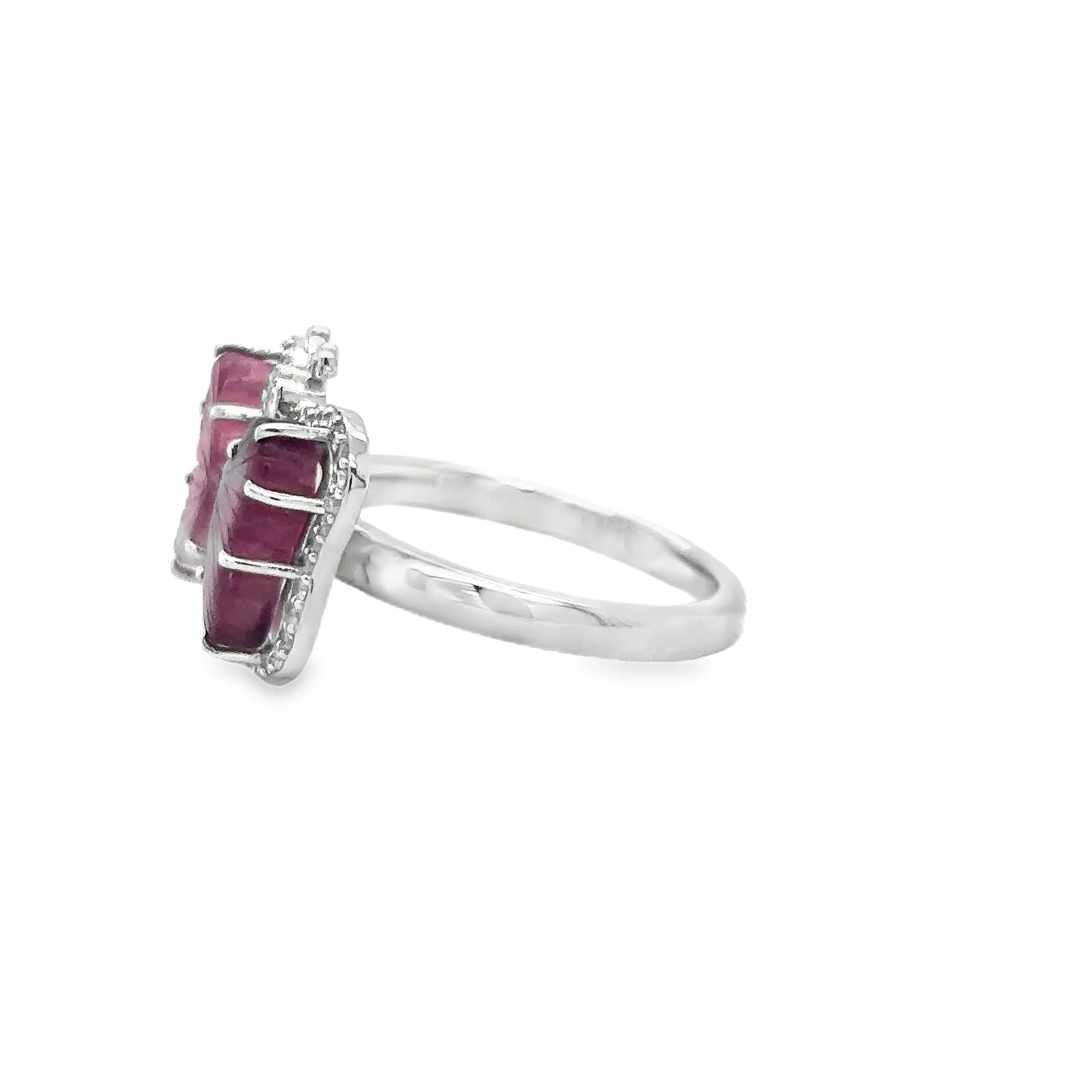 14KT WHITE GOLD WATERMELON TOURMALINE AND DIAMONDS BUTTERFLY RING