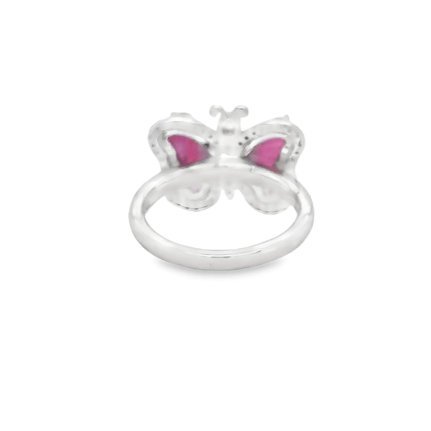 14KT WHITE GOLD WATERMELON TOURMALINE AND DIAMONDS BUTTERFLY RING