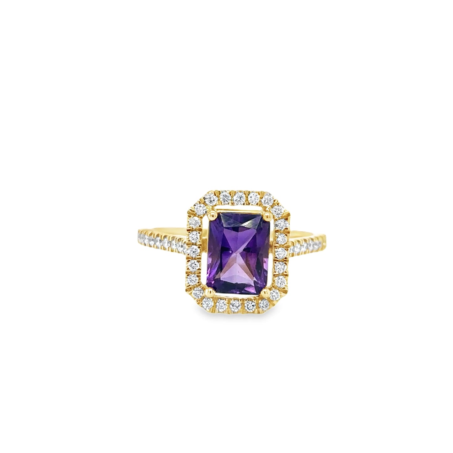 14KT YELLOW GOLD AMETHYST AND DIAMONDS RING