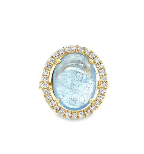 14KT YELLOW GOLD AQUAMARINE AND DIAMONDS RING