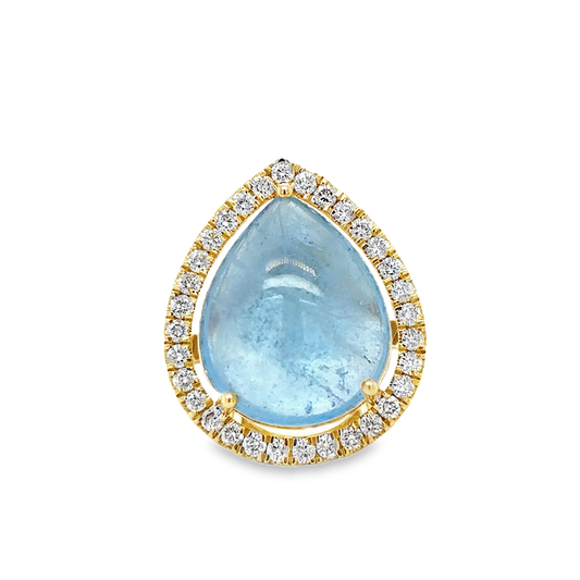 14KT YELLOW GOLD AQUAMARINE AND DIAMONDS RING