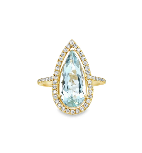 14KT YELLOW GOLD AQUAMARINE AND DIAMONDS RING