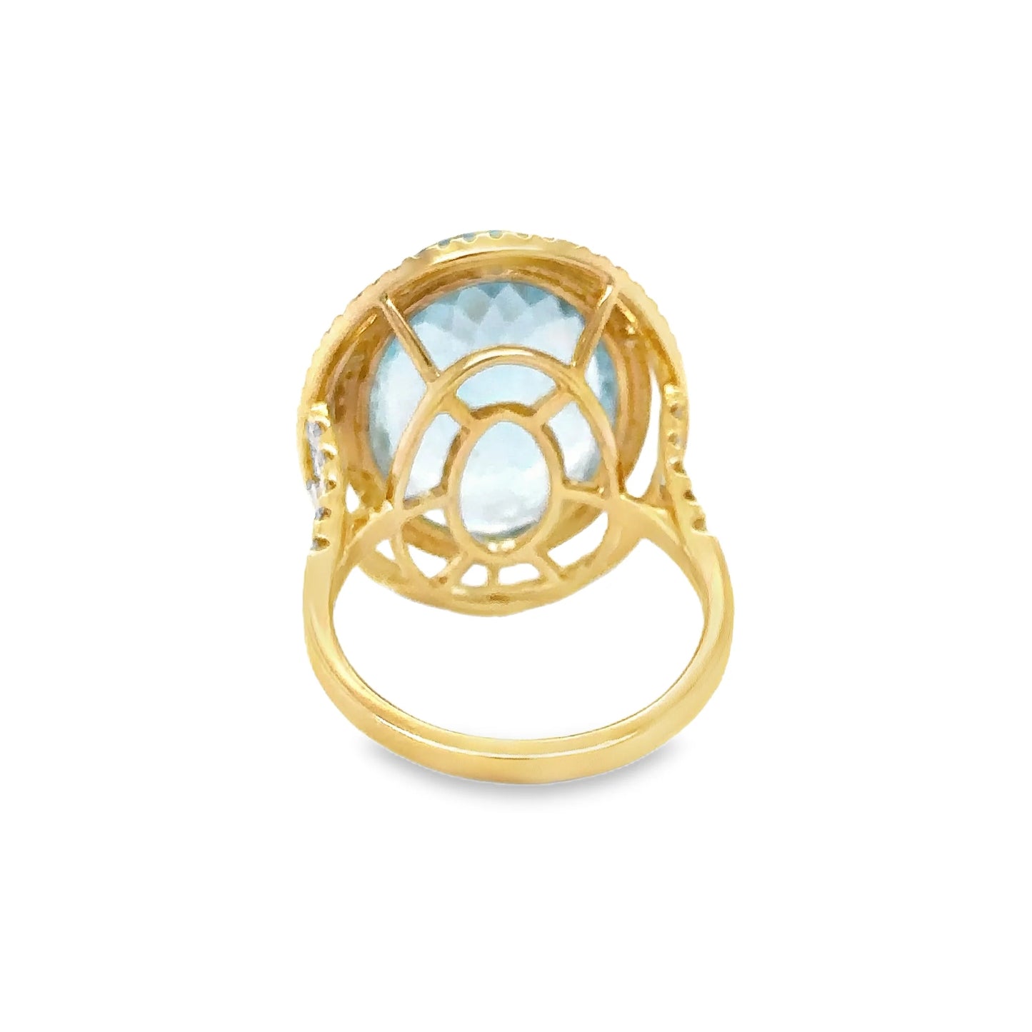 14KT YELLOW GOLD AQUAMARINE AND DIAMONDS RING
