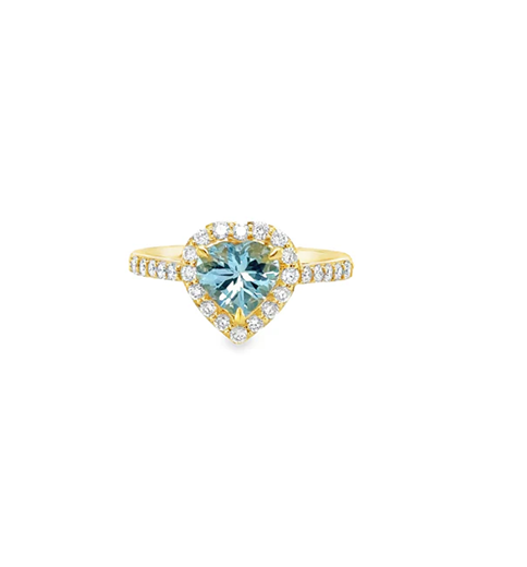14KT YELLOW GOLD AQUAMARINE AND DIAMONDS RING