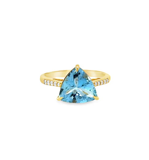 14KT YELLOW GOLD AQUAMARINE AND DIAMONDS RING