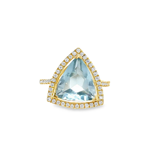 14KT YELLOW GOLD AQUAMARINE AND DIAMONDS RING