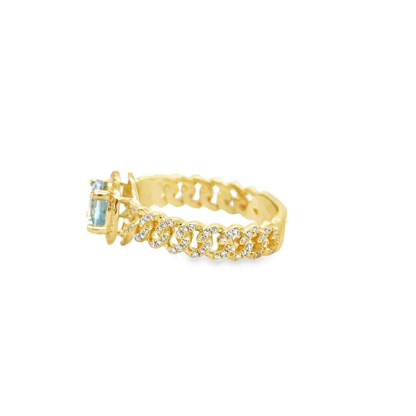 14KT YELLOW GOLD AQUAMARINE AND DIAMONDS RING