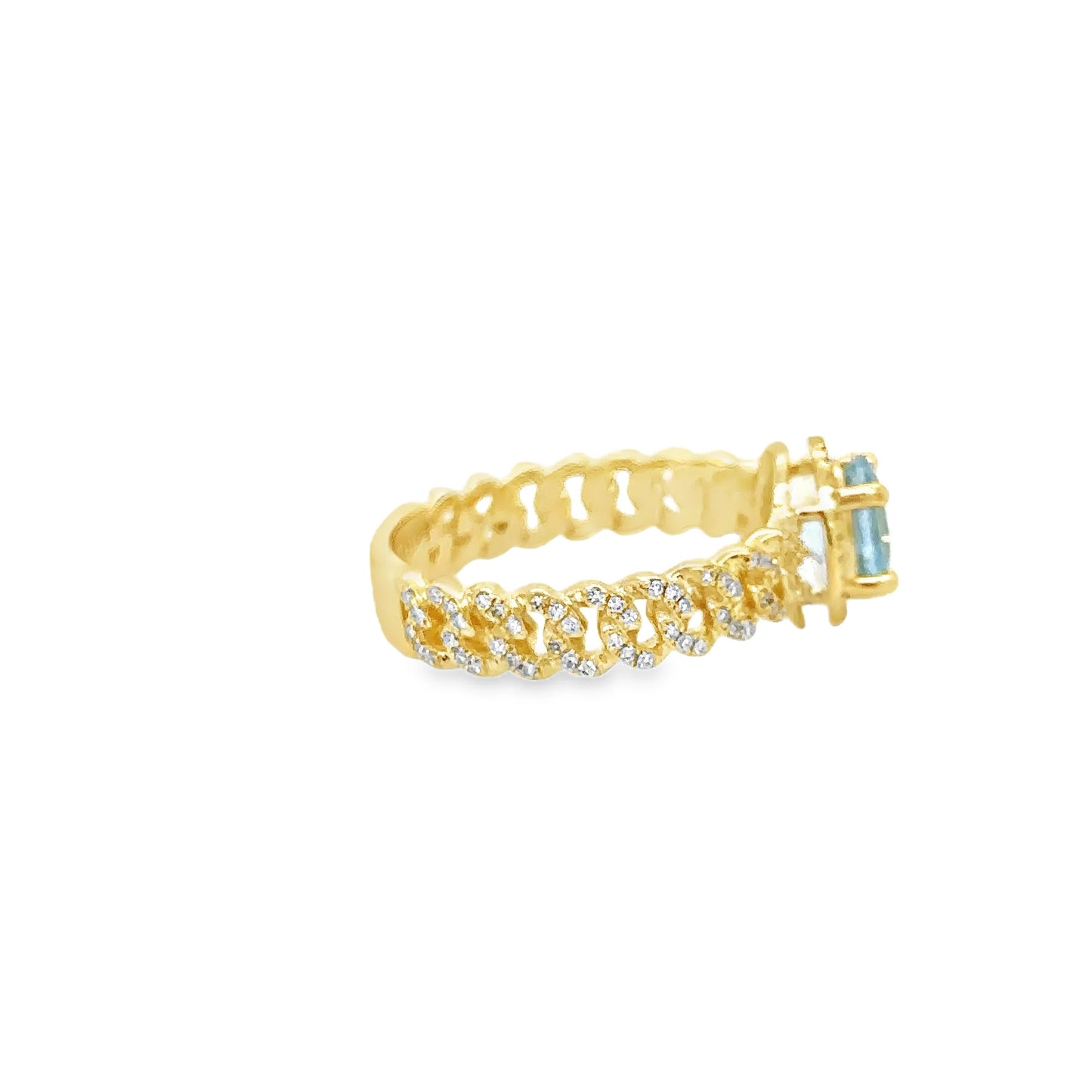 14KT YELLOW GOLD AQUAMARINE AND DIAMONDS RING