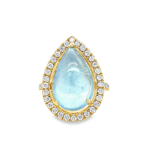 14KT YELLOW GOLD AQUAMARINE AND DIAMONDS RING
