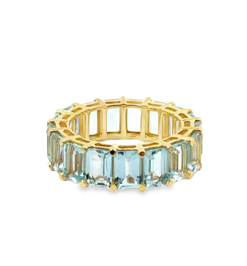 14KT YELLOW GOLD AQUAMARINE AND DIAMONDS RING