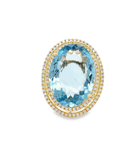 14KT YELLOW GOLD AQUAMARINE AND DIAMONDS RING