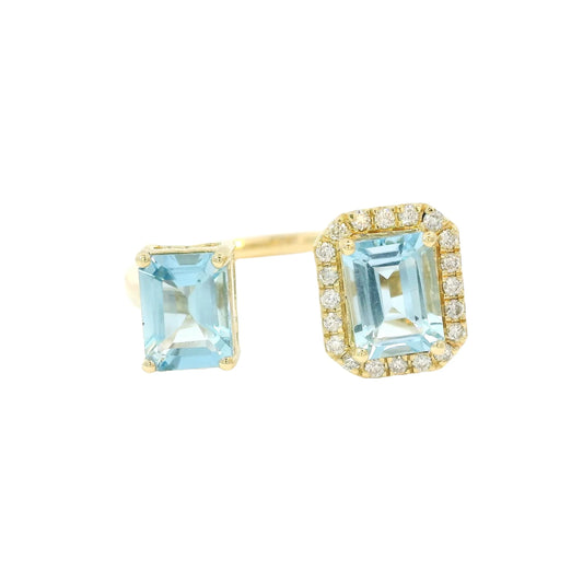 14KT YELLOW GOLD AQUAMARINE RING WITH DIAMONDS