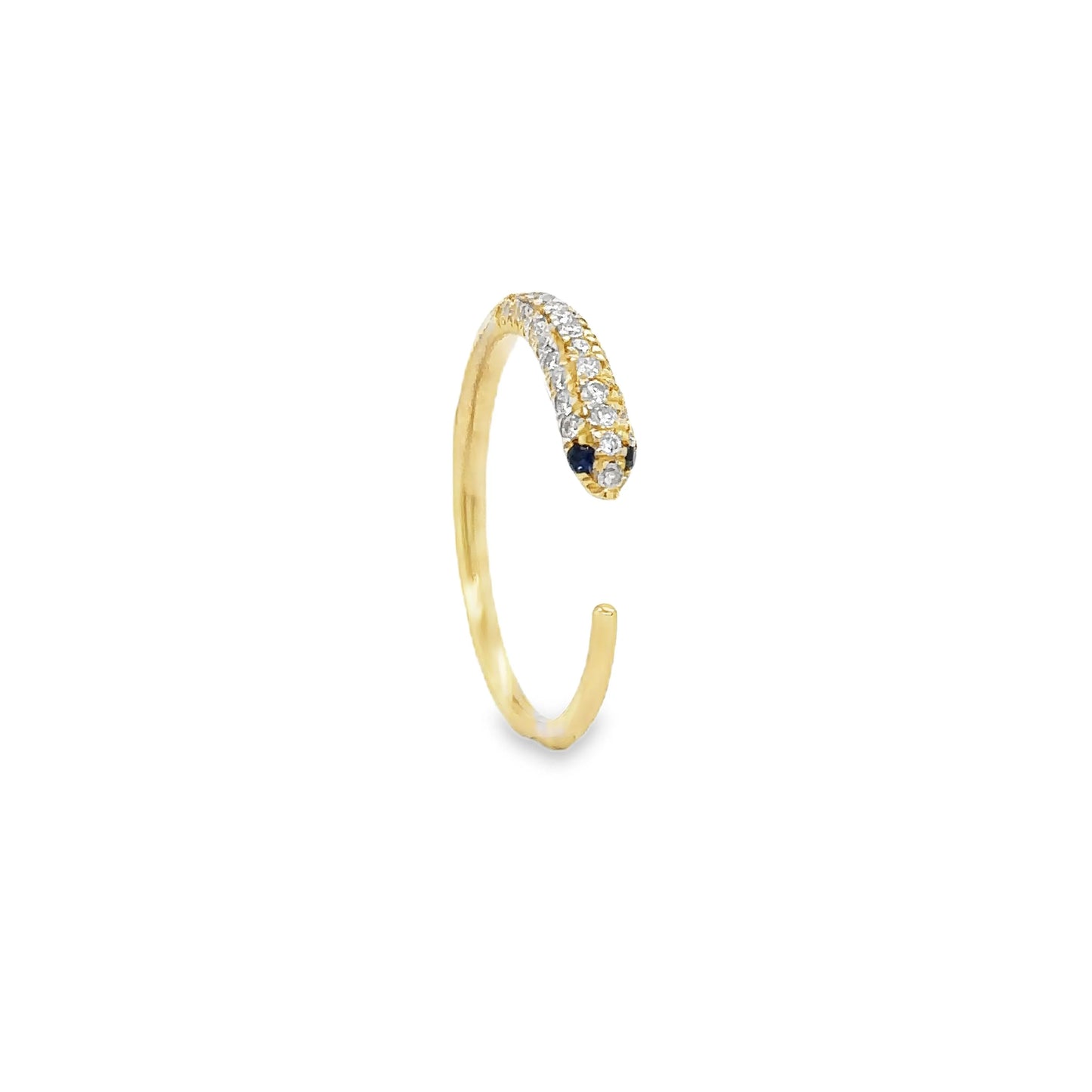 14KT YELLOW GOLD BLUE SAPPHIRE AND DIAMONDS SNAKE RING