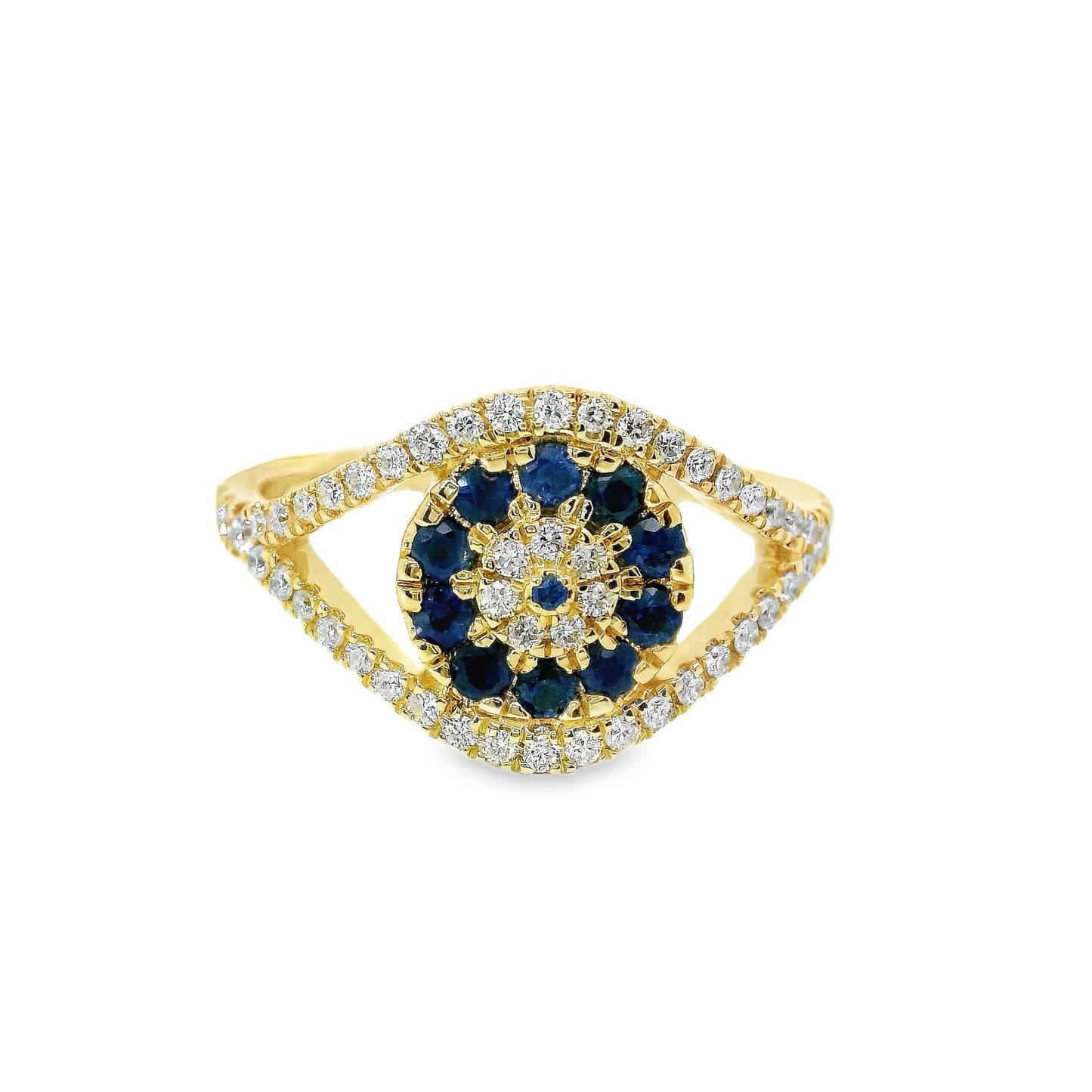 14KT YELLOW GOLD BLUE SAPPHIRE DIAMOND RING