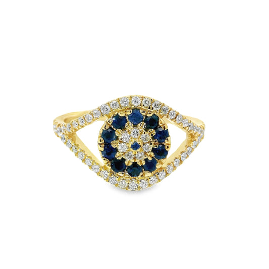 14KT YELLOW GOLD BLUE SAPPHIRE DIAMOND RING
