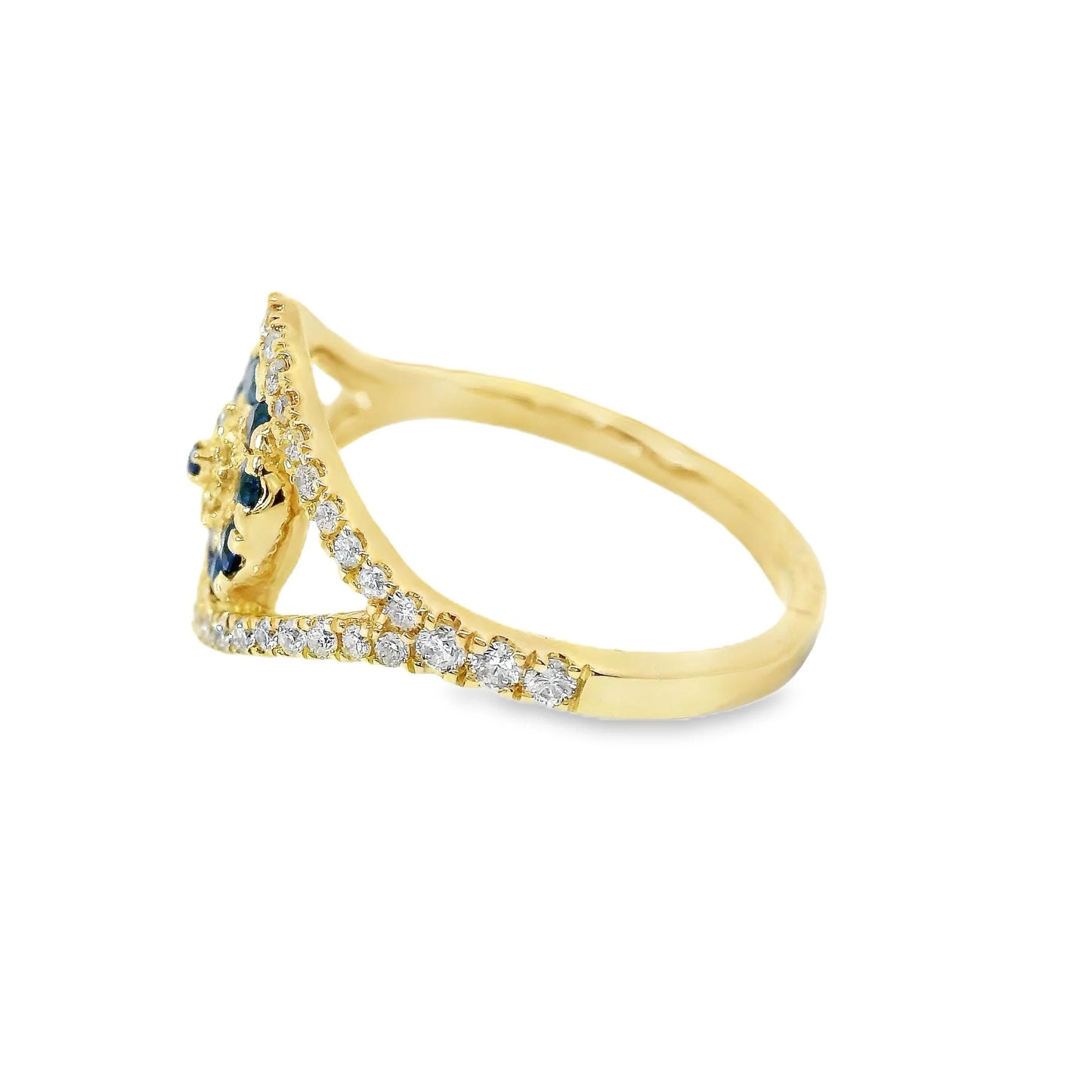 14KT YELLOW GOLD BLUE SAPPHIRE DIAMOND RING