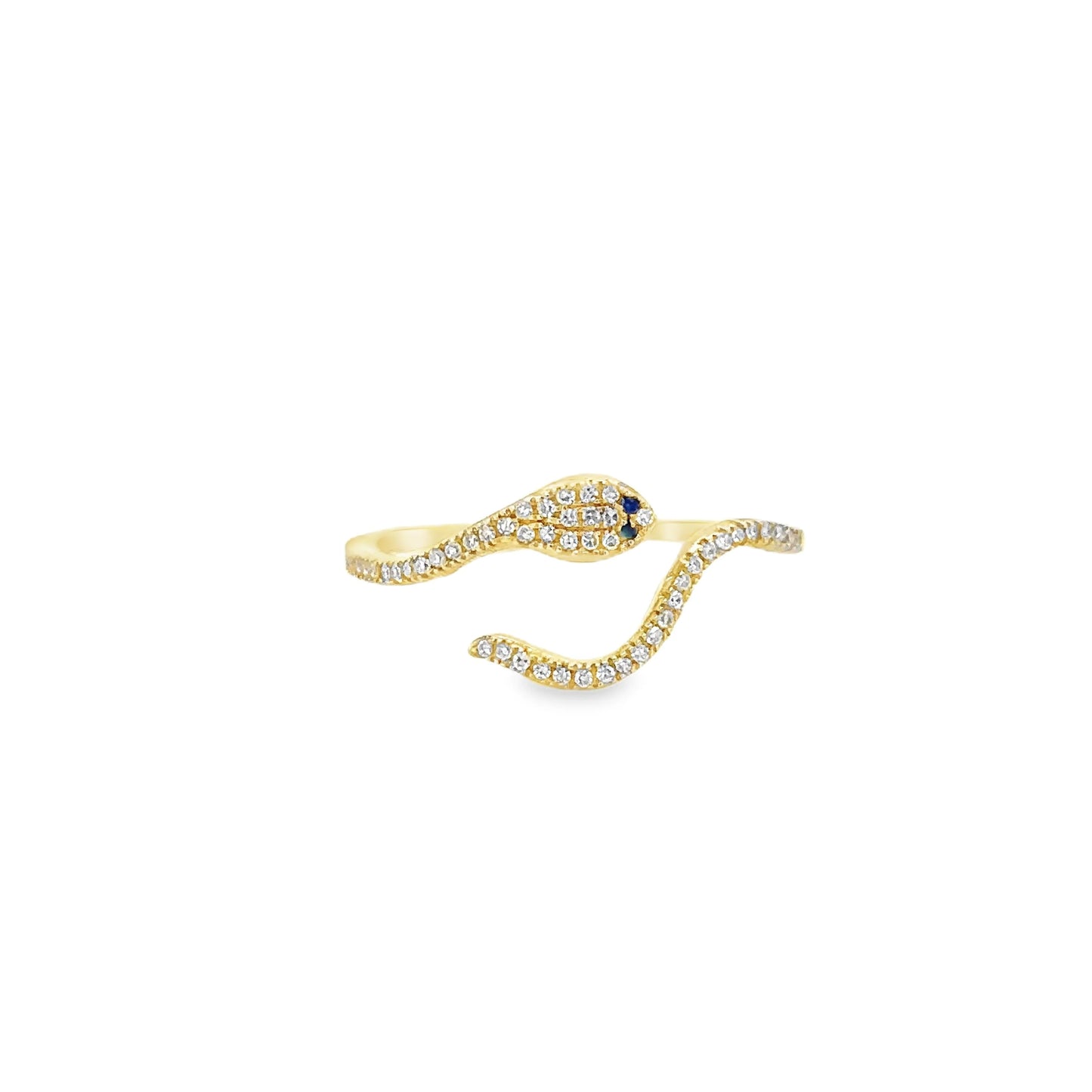 14KT YELLOW GOLD BLUE SAPPHIRE DIAMOND SNAKE RING
