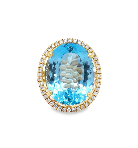 14KT YELLOW GOLD BLUE TOPAZ AND DIAMONDS RING