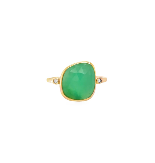 14KT YELLOW GOLD CHRYSOPRASE AND DIAMONDS RING