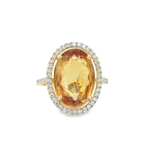 14KT YELLOW GOLD CITRINE AND DIAMONDS RING