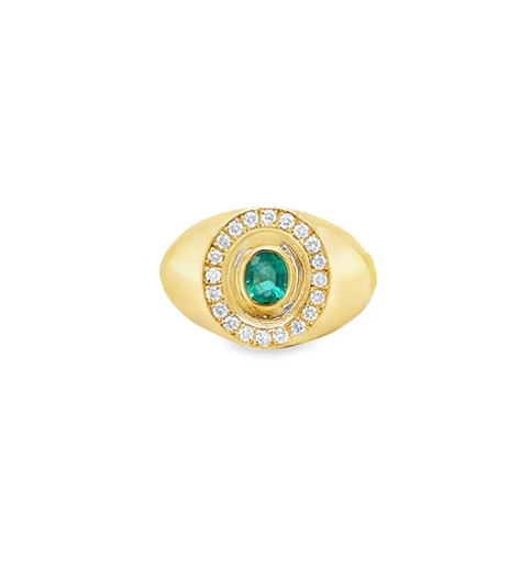 14KT YELLOW GOLD DIAMOND AND EMERALD RING