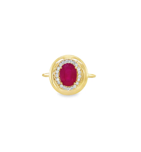 14KT YELLOW GOLD DIAMOND AND RUBY RING