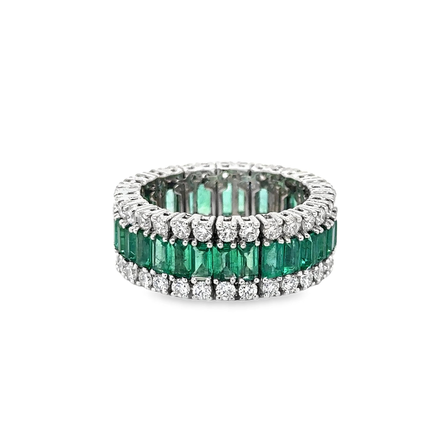 14KT YELLOW GOLD EMERALD AND DIAMONDS FLEXIBLE RING