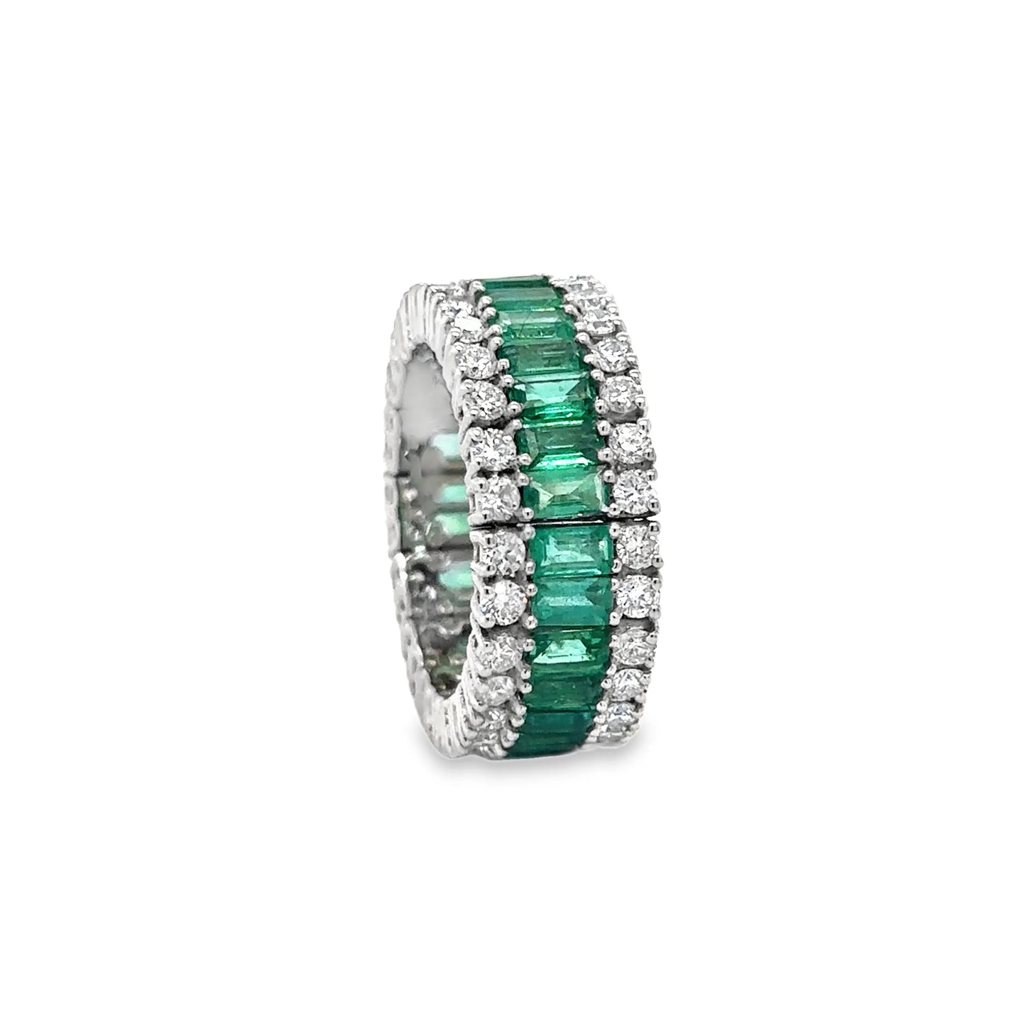 14KT YELLOW GOLD EMERALD AND DIAMONDS FLEXIBLE RING