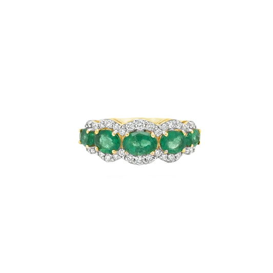 14KT YELLOW GOLD EMERALD AND DIAMONDS RING