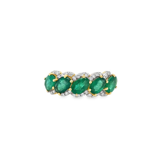 14KT YELLOW GOLD EMERALD AND DIAMONDS RING