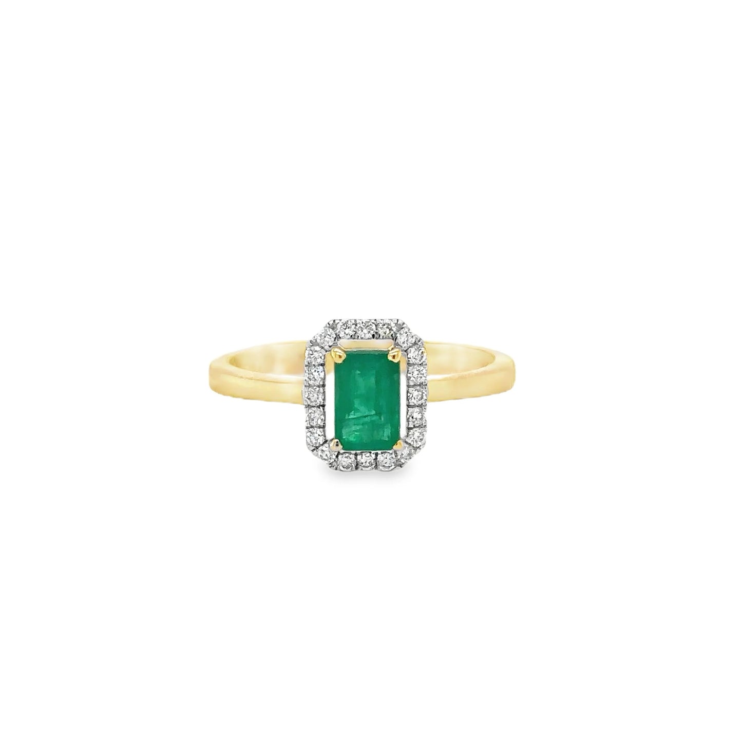 14KT YELLOW GOLD EMERALD AND DIAMONDS RING