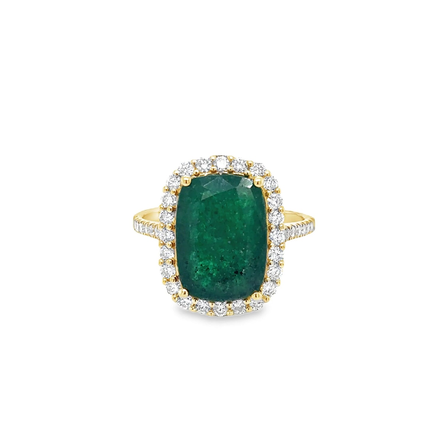 14KT YELLOW GOLD EMERALD AND DIAMONDS RING