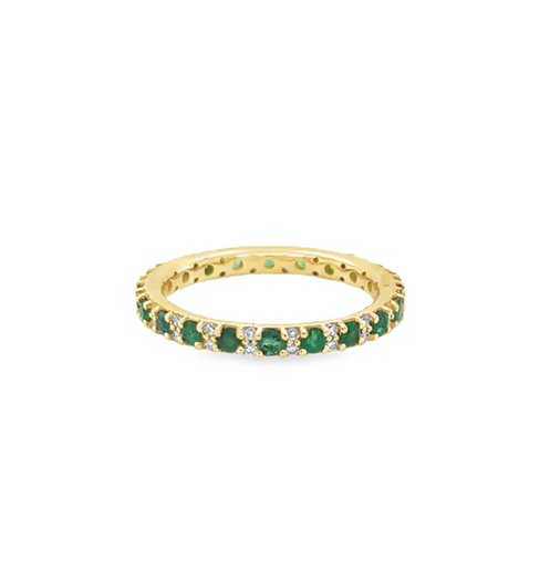 14KT YELLOW GOLD EMERALD AND DIAMONDS RING