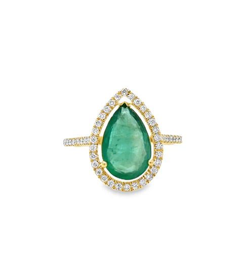 14KT YELLOW GOLD EMERALD AND DIAMONDS RING
