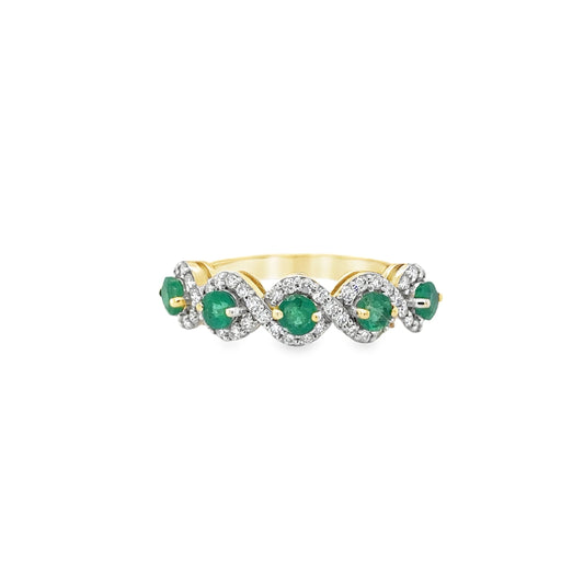 14KT YELLOW GOLD EMERALD AND DIAMONDS RING