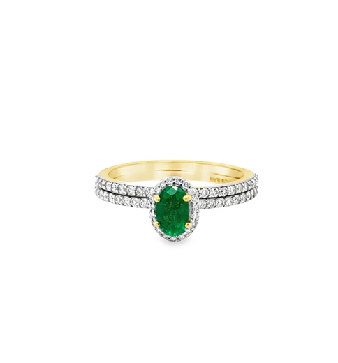 14KT YELLOW GOLD EMERALD AND DIAMONDS RING