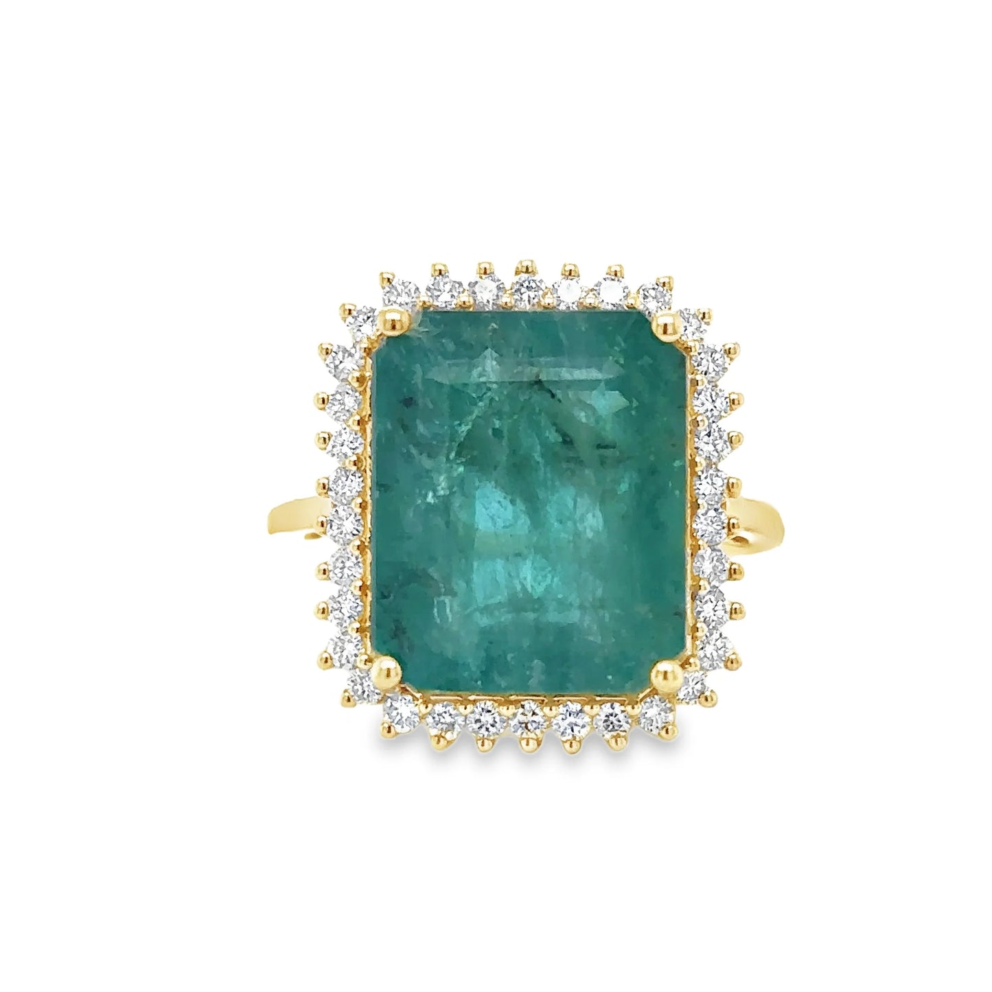 14KT YELLOW GOLD EMERALD AND DIAMONDS RING