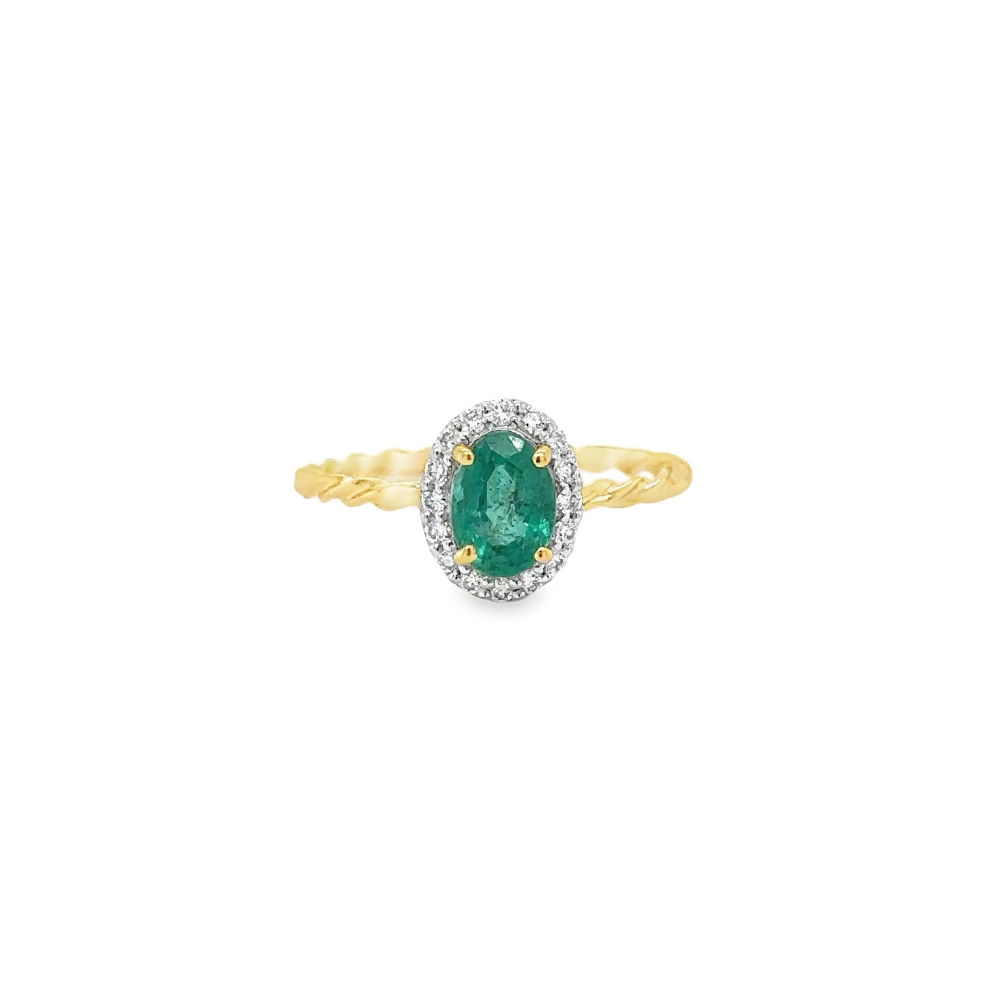 14KT YELLOW GOLD EMERALD AND DIAMONDS RING