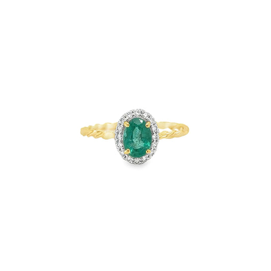 14KT YELLOW GOLD EMERALD AND DIAMONDS RING